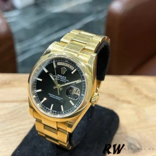 Rolex Day-Date 118208 Black Arab Dial Yellow Gold 36mm Unisex Replica Watch - Image 4