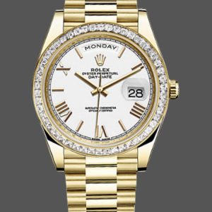 Rolex Day-Date 228398TBR White Roman Numeral Dial Diamond Bezel 40mm Mens Replica Watch