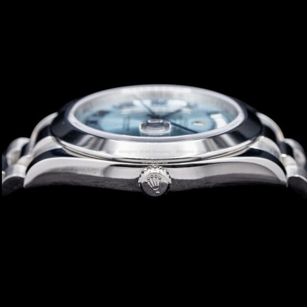 Rolex Day-Date 218206 Concentric Circle Ice Blue Dial Platinum 41MM Mens Replica Watch - Image 4