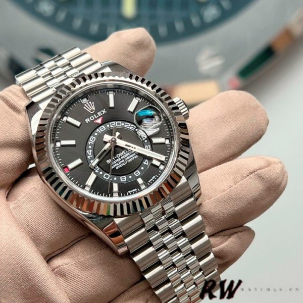 Rolex Sky-Dweller 326934 Fluted Bezel Black Dial 42MM Mens Replica Watch - Image 3