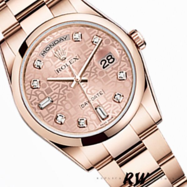 Rolex Day-Date 118205 Rose Gold Pink Jubilee Diamond Dial 36mm Unisex Replica Watch - Image 2