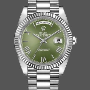 Rolex Day-Date 228239 Olive Green Roman Dial Fluted Bezel 40mm Mens Replica Watch