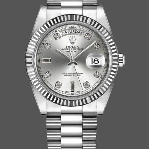 Rolex Day-Date 218239 Diamond Silver Dial White Gold 41MM Mens Replica Watch