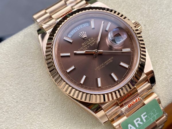 Rolex Day-Date 228235 Chocolate Brown Dial Fluted Bezel 40mm Mens Replica Watch - Image 3