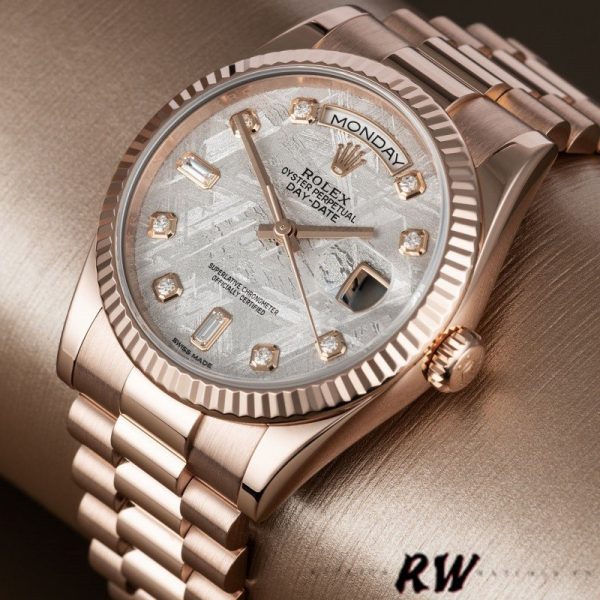 Rolex Day-Date 118235 Everose Gold Meteorite Diamond Dial 36mm Unisex Replica Watch - Image 2