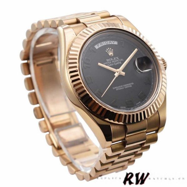 Rolex Day-Date 218235 Black Concentric Arabic Dial Rose Gold 41MM Mens Replica Watch - Image 3