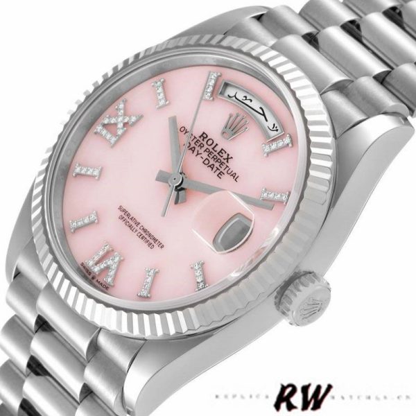 Rolex Day-Date 128239 White Gold Pink Opal Dial 36MM Unisex Replica Watch - Image 4