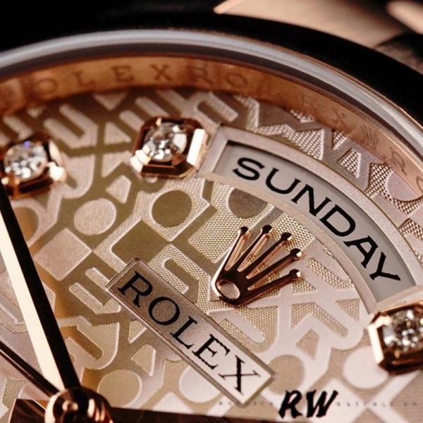 Rolex Day-Date 118205 Rose Gold Pink Jubilee Diamond Dial 36mm Unisex Replica Watch - Image 4