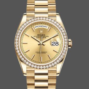 Rolex Day-Date 128348RBR Champagne Index Dial Yellow Gold 36MM Unisex Replica Watch