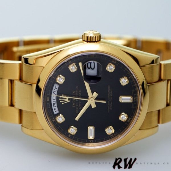 Rolex Day-Date 118208 Black Diamond Dial Yellow Gold 36mm Unisex Replica Watch - Image 4