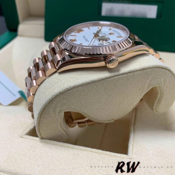 Rolex Day-Date 228235 White Roman Numeral Dial Fluted Bezel 40mm Mens Replica Watch - Image 4