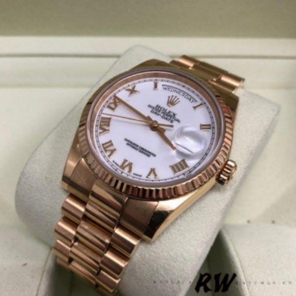 Rolex Day-Date 118235 White Dial Fluted Bezel 36mm Unisex Replica Watch - Image 2