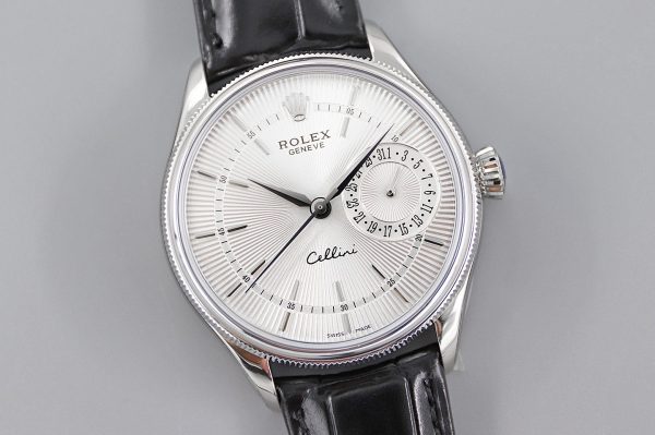 Rolex Cellini Date 50519 Black Leather Silver Dial 39mm Mens Replica Watch - Image 2