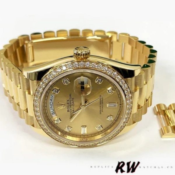 Rolex Day-Date 128348RBR Champagne Diamond Dial Yellow Gold 36MM Unisex Replica Watch - Image 4