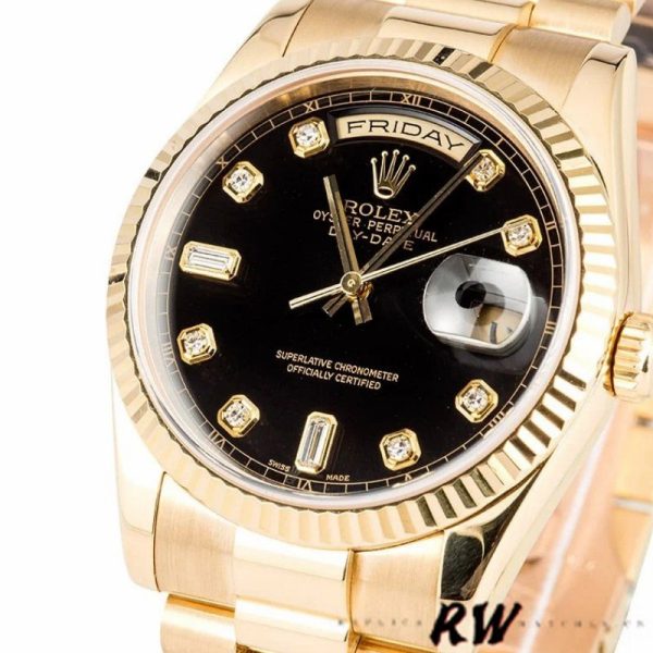 Rolex Day Date 118238 Yellow Gold Black Diamond Dial 36mm Mens Replica Watch - Image 2