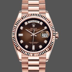 Rolex Day-Date 128235 Everose Gold Brown Ombre Diamond Dial 36MM Unisex Replica Watch