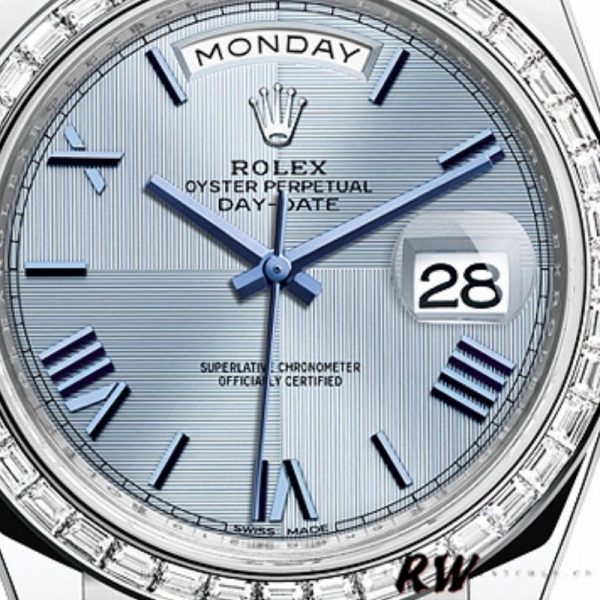Rolex Day-Date 228396TBR Ice Blue Dial Platinum Diamond Bezel 40mm Mens Replica Watch - Image 4