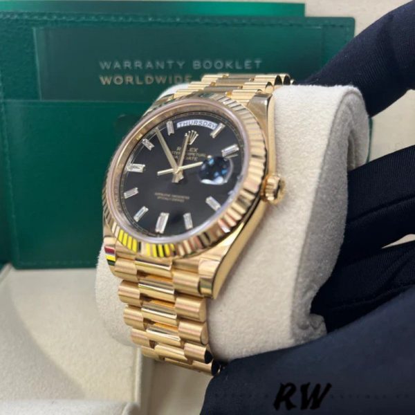 Rolex Day-Date 228238 Black Diamond Dial Fluted Bezel 40mm Mens Replica Watch - Image 3
