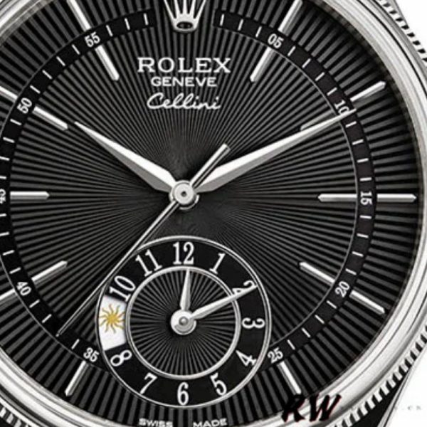 Rolex Cellini Dual Time 50529 Black Dial Brown Leather Strap 39mm Mens Replica Watch - Image 2