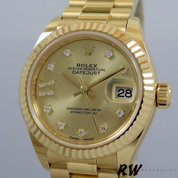 Rolex Datejust 279178 Champagne Diamond Dial Fluted Bezel 28mm Lady Replica Watch - Image 4