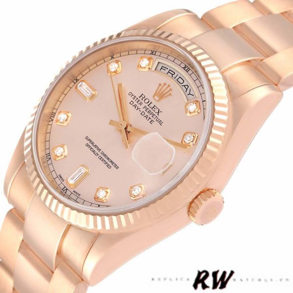 Rolex Day-Date 118235 Everose Gold Pink Diamond Dial 36mm Lady Replica Watch - Image 4