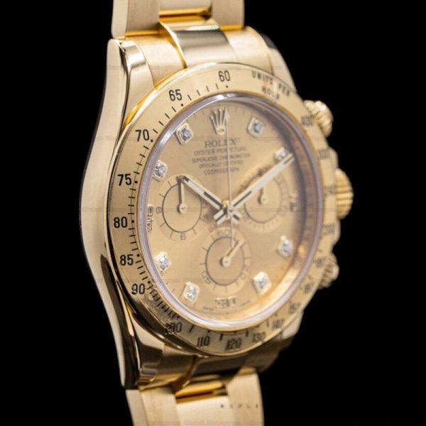 Rolex Daytona 116528 Yellow Gold Champagne Diamond Dial 40mm Mens Replica Watch - Image 2