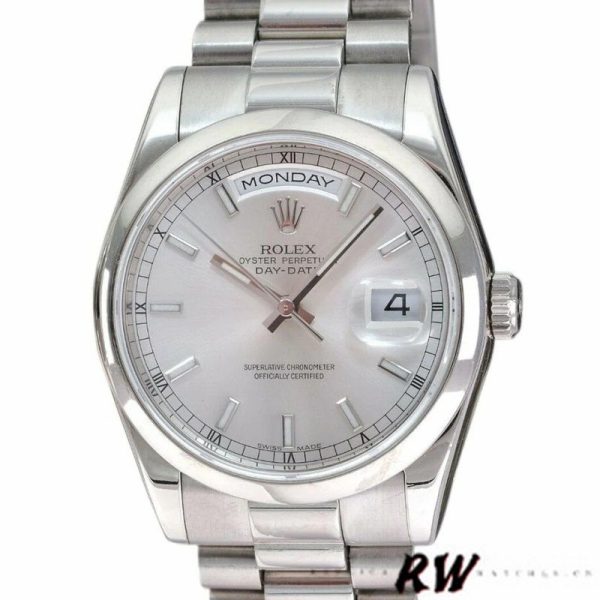 Rolex Day-Date 118209 Silver Dial White Gold 36mm Unisex Replica Watch - Image 2