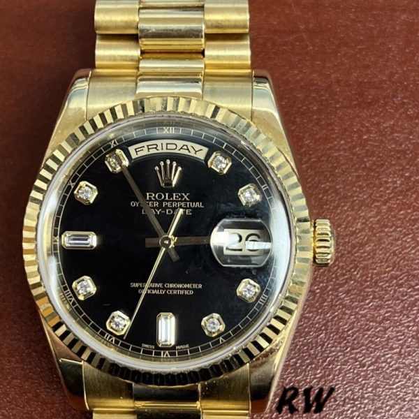 Rolex Day Date 118238 Black Diamond Dial 36mm Mens Replica Watch - Image 2