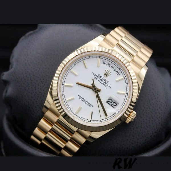 Rolex Day-Date 128238 Fluted Bezel White Index Dial 36MM Unisex Replica Watch - Image 2