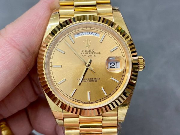 Rolex Day-Date 128238 Fluted Bezel Champagne Index Dial 36MM Unisex Replica Watch - Image 3