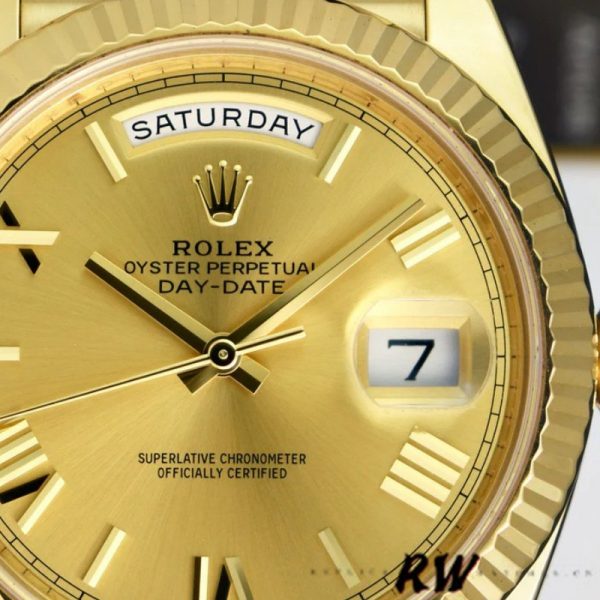 Rolex Day-Date 228238 Champagne Roman Dial Fluted Bezel 40mm Mens Replica Watch - Image 2