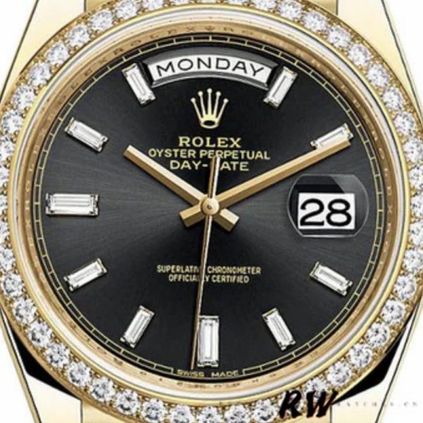 Rolex Day-Date 228348RBR Black Diamond Dial Diamond Bezel 40mm Mens Replica Watch - Image 2