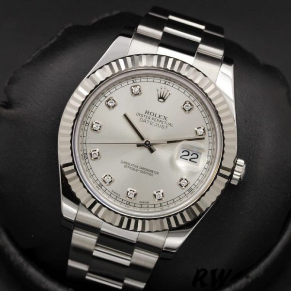 Rolex Datejust II 116334 Silver Diamond Dial 41mm Mens Replica Watch - Image 2