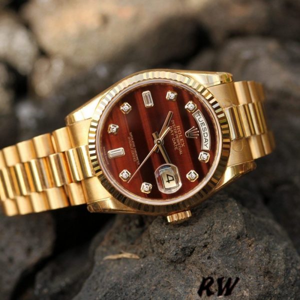 Rolex Day-Date 118238 Yellow Gold Diamond Bulls Eye Dial 36mm Unisex Replica Watch - Image 4
