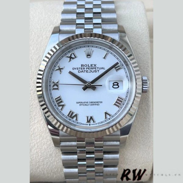 Rolex Datejust 126234 Fluted Bezel White Roman Dial 36MM Unisex Replica Watch - Image 2