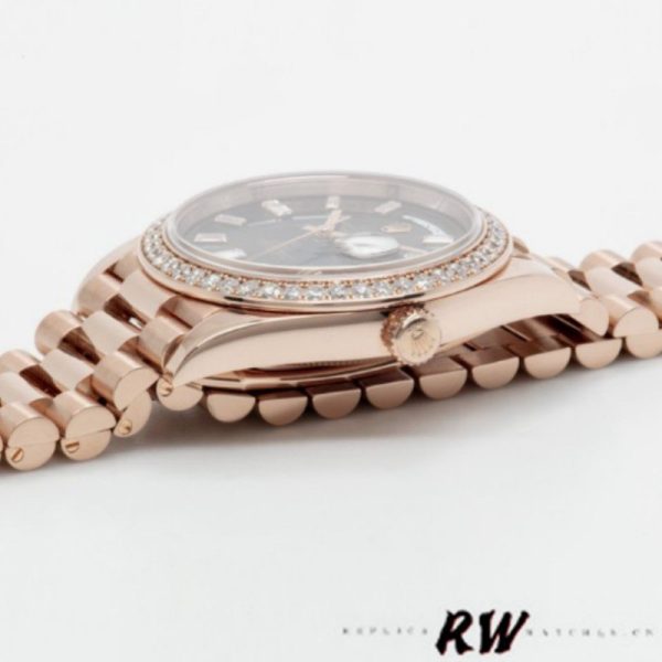 Rolex Day-Date 228345RBR Chocolate Brown Diagonal Motif Dial Diamond Bezel 40mm Mens Replica Watch - Image 4