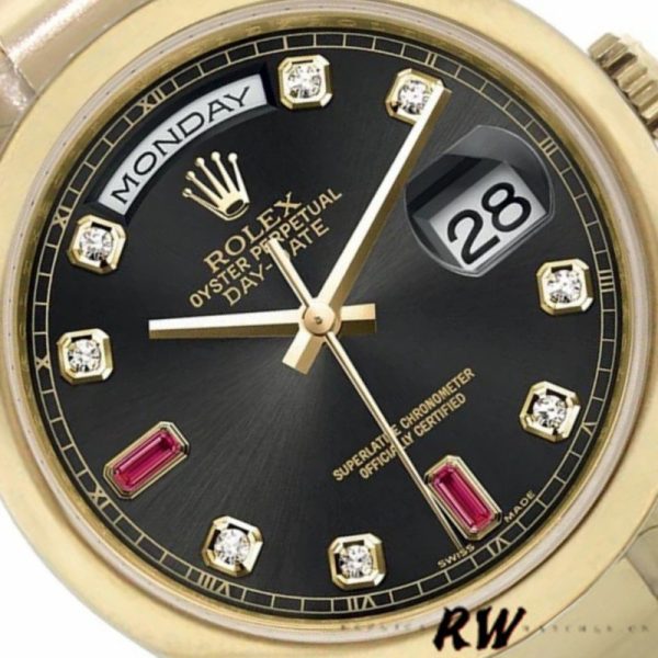Rolex Day-Date 118208 Black Diamond Dial Yellow Gold case 36mm Unisex Replica Watch - Image 4