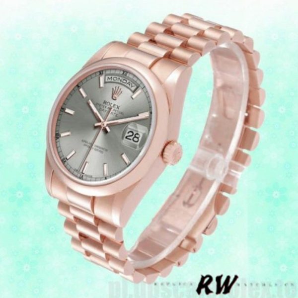 Rolex Day-Date 118205 Rose Gold Rhodium Grey Dial 36mm Unisex Replica Watch - Image 3