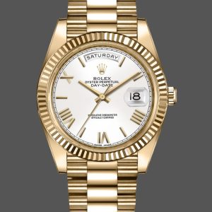 Rolex Day-Date 228238 White Roman Dial Fluted Bezel 40mm Mens Replica Watch