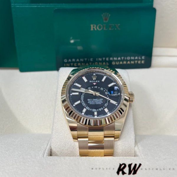 Rolex Sky-Dweller 326938 Yellow Gold Black Dial 42mm Mens Replica Watch - Image 3