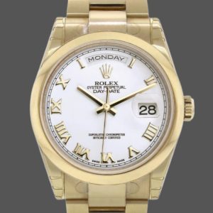 Rolex Day-Date 118208 White Roman Dial Roman Numerals 36mm Unisex Replica Watch