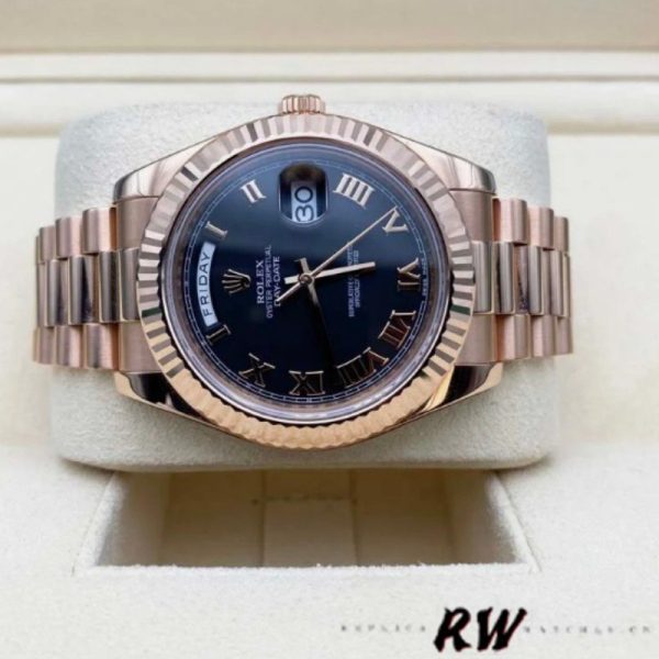 Rolex Day-Date 218235 Black Roman Numerals Dial Rose Gold 41MM Mens Replica Watch - Image 4
