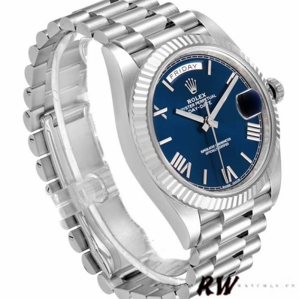 Rolex Day-Date 228239 Blue Roman Dial Fluted Bezel 40mm Mens Replica Watch - Image 2