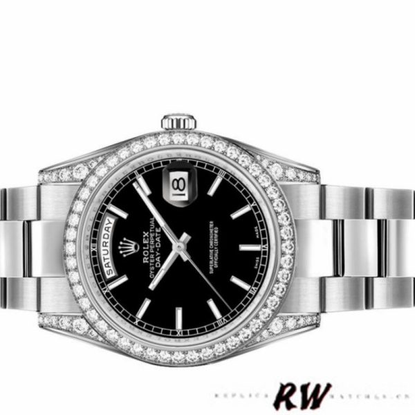 Rolex Day-Date 118389 Diamond Bezel Black Index Dial 36MM Unisex Replica Watch - Image 4