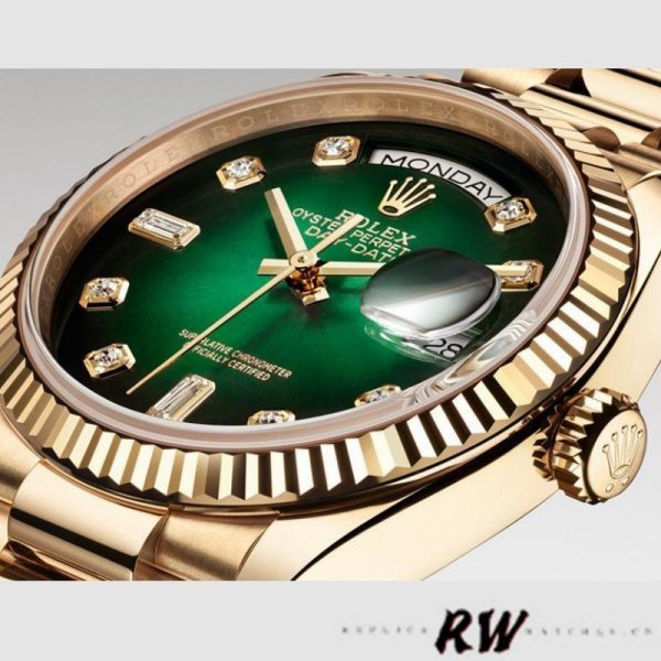 Rolex Day-Date 128238 Fluted Bezel Green Diamond Dial 36MM Unisex Replica Watch - Image 3