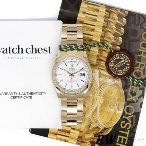 Rolex Day-Date 118208 White Dial Yellow Gold 36mm Unisex Replica Watch - Image 4