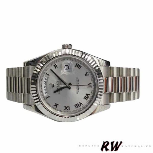 Rolex Day-Date 218239 Silver Roman Numerals Dial White Gold 41MM Mens Replica Watch - Image 4