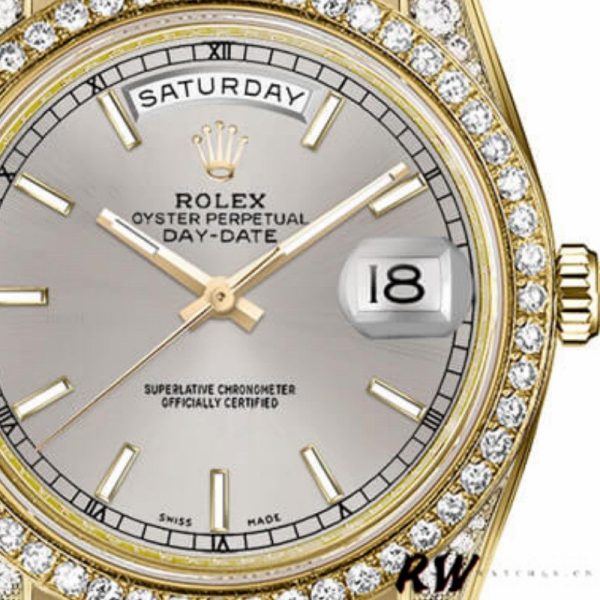 Rolex Day-Date 118388 Diamond Bezel Silver Index Dial 36MM Unisex Replica Watch - Image 4