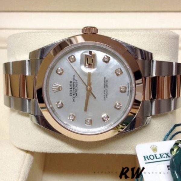 Rolex Datejust 126301 White MOP Diamond Dial Steel Rose Gold 41MM Mens Replica Watch - Image 3