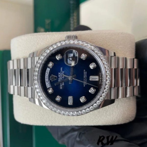 Rolex Day-Date 128349RBR Blue Ombre Dial Diamond Bezel 36MM Unisex Replica Watch - Image 4